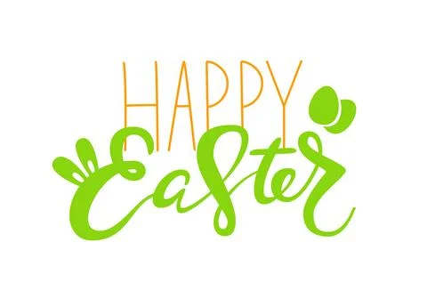 Cute Happy Easter lettering quote with bunny ears and eggs Stock Illustration