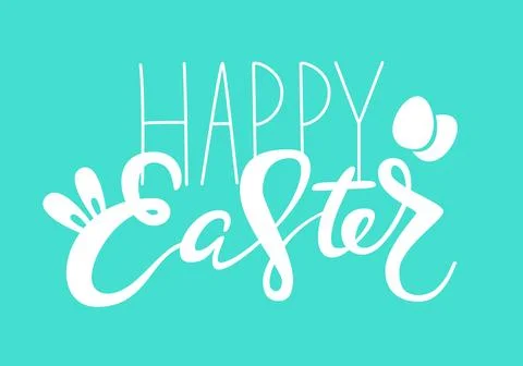 Cute Happy Easter lettering quote with bunny ears and eggs Illustrazione stock