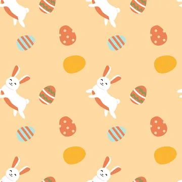 Cute happy easter patterns with bunnies and eggs for spring decoration Stock Illustration