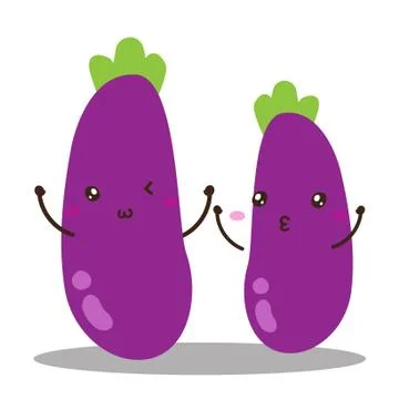 Cute happy eggplants character vector design Stock Illustration