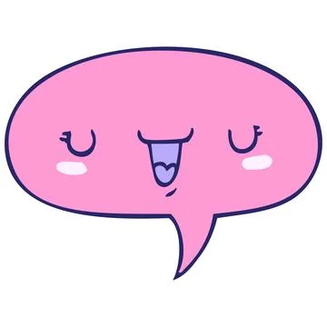 Cute happy face cartoon with speech bubble in bright neon color Stock Illustration