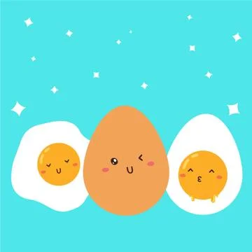 Cute happy fried, boiled egg characters vector design Stock Illustration