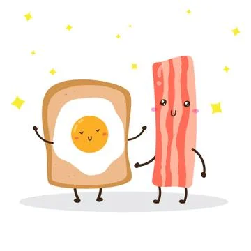 Cute happy fried egg on bread and bacon characters vector design Stock Illustration