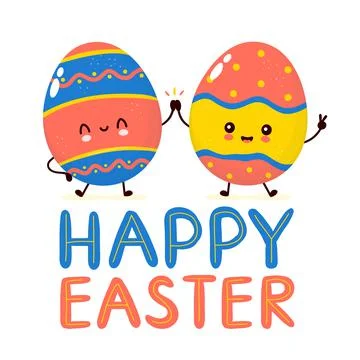 Cute happy funny easter eggs character. Happy Easter card.Vector hand drawn Stock Illustration