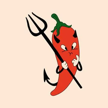Cute, happy, funny pepper devil cartoon mascot character Stock-Illustration