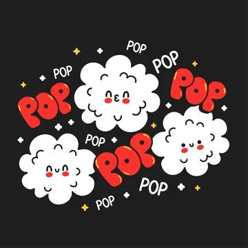 Cute happy funny popcorn. Vector hand drawn cartoon kawaii character Stock Illustration