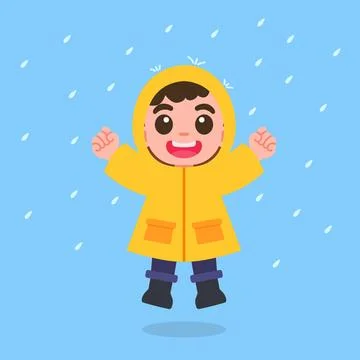 Cute Happy Kid Playing in the Rain character design Stock Illustration