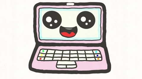Cute Happy Laptop Computer Character Animation Stock Footage 341863498