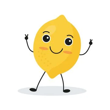 Cute happy lemon character. Funny fruit emoticon in flat style. Stock Illustration