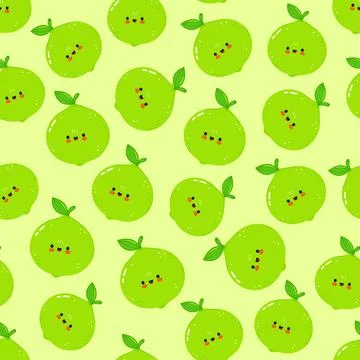 Cute happy lime fruit seamless pattern background Stock Illustration