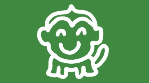 Cute happy monkey character hand-drawn cartoon graphic with chalk outline icon Stock Footage 339304093