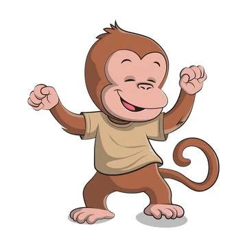 Cute happy monkey dancing in cartoon. Vector illustration clip art Stock Illustration