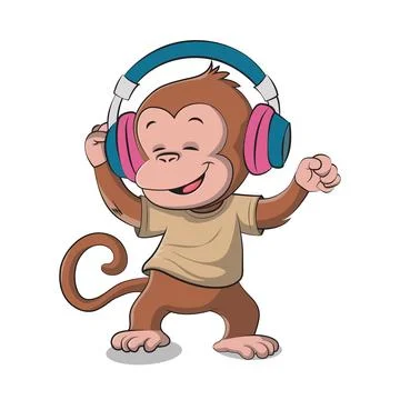 Cute happy monkey dancing in cartoon. Vector illustration clip art Stock Illustration