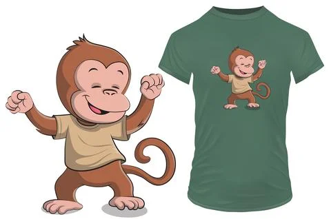 Cute happy monkey dancing. Vector illustration clip art Stock Illustration