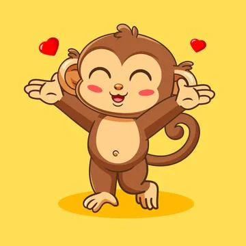 Cute Happy Monkey with Open Arms and Floating  Love Stock Illustration