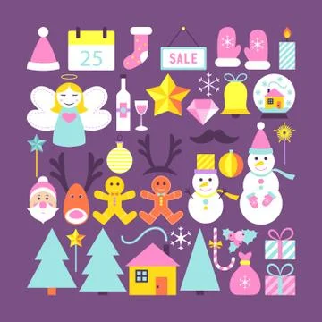Cute Happy New Year Objects Stock Illustration