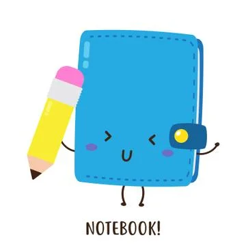 Cute happy note book and pencils vector design Stock Illustration