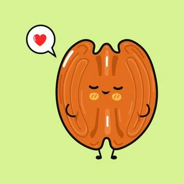 Cute happy pecan nut character expressing love Stock Illustration