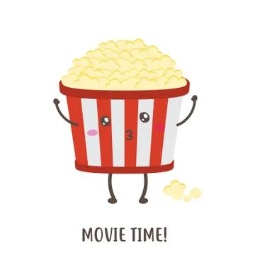 Cute happy popcorn vector design movie time Stock Illustration