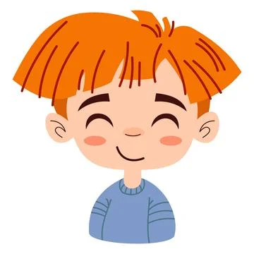 Cute happy red-haired boy on white background isolated. Trendy anime style... Stock Illustration