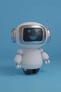 Cute happy robot on blue background. 3d illustration. Stock Illustration