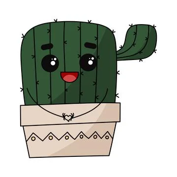 Cute happy smiling cactus. Vector flat cartoon Stock Illustration