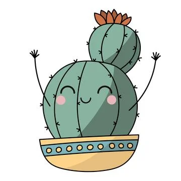Cute happy smiling cactus. Vector flat cartoon Stock Illustration