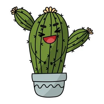 Cute happy smiling cactus. Vector flat cartoon Stock Illustration