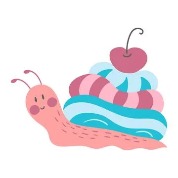 Cute happy snail character in a flat cartoon style Stock Illustration