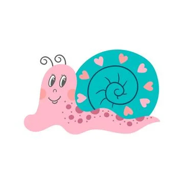 Cute happy snail character in a flat cartoon style Stock Illustration