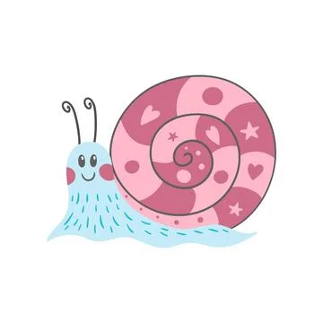 Cute happy snail character in a flat cartoon style Stock Illustration