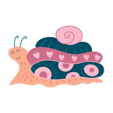 Cute happy snail character in a flat cartoon style Stock Illustration