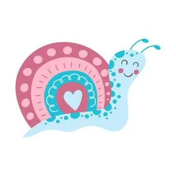 Cute happy snail character in a flat cartoon style Stock Illustration