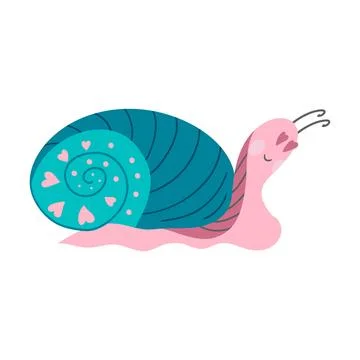 Cute happy snail character in a flat cartoon style Stock Illustration