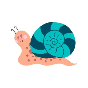 Cute happy snail character in a flat cartoon style Stock Illustration