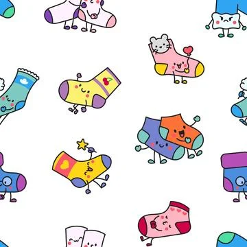 Cute happy sock. Seamless pattern. Stock Illustration