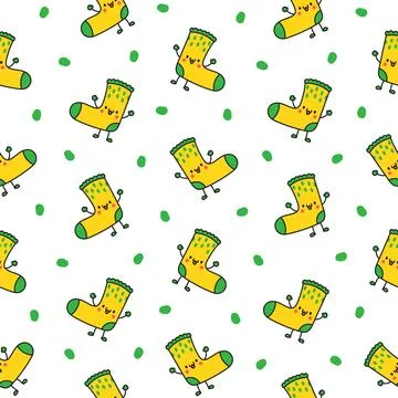 Cute happy sock. Seamless pattern. Illustrazione stock