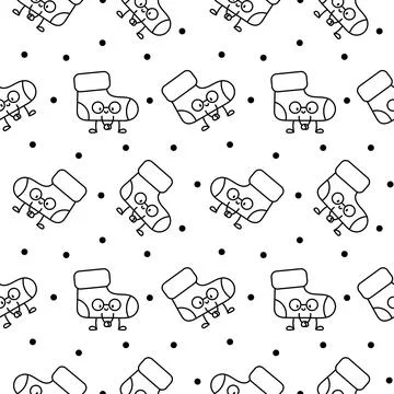 Cute happy sock. Seamless pattern. Coloring Page. Stock Illustration