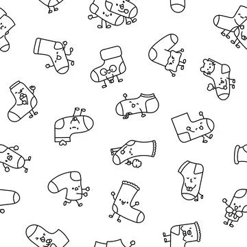 Cute happy sock. Seamless pattern. Coloring Page. Illustrazione stock
