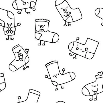 Cute happy sock. Seamless pattern. Coloring Page. Stock Illustration