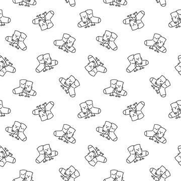 Cute happy sock. Seamless pattern. Coloring Page. Stock Illustration