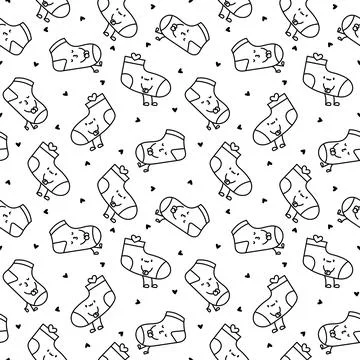 Cute happy sock. Seamless pattern. Coloring Page. Stock Illustration