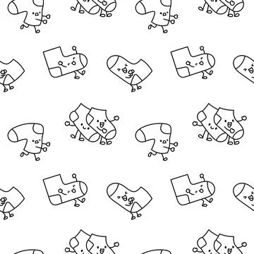 Cute happy sock. Seamless pattern. Coloring Page. Stock Illustration