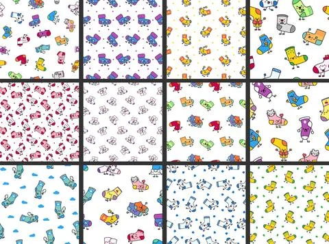 Cute happy sock. Seamless pattern. Illustrazione stock