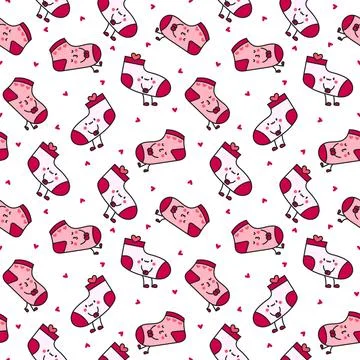 Cute happy sock. Seamless pattern. Stock Illustration