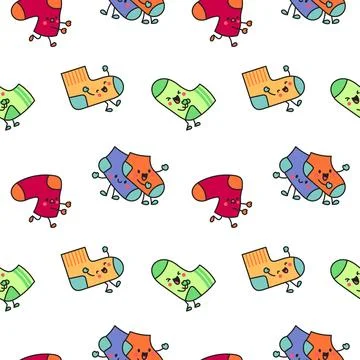 Cute happy sock. Seamless pattern. Illustrazione stock
