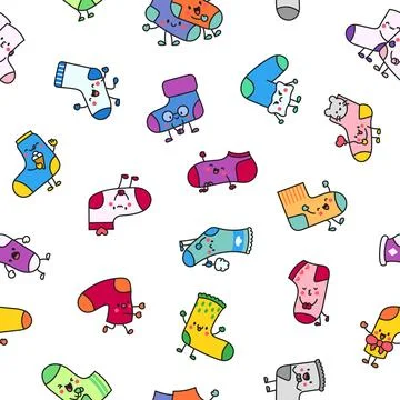 Cute happy sock. Seamless pattern. Illustrazione stock