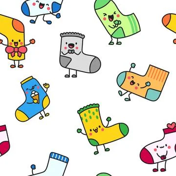 Cute happy sock. Seamless pattern. Illustrazione stock