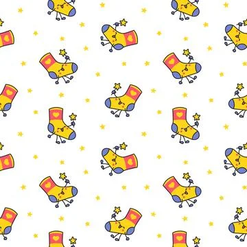 Cute happy sock. Seamless pattern. Stock Illustration