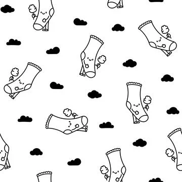 Cute happy sock. Seamless pattern. Coloring Page. Stock Illustration